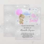Papier Baby shower fille en peluche rose ours argent invi (Devant / Derrière)