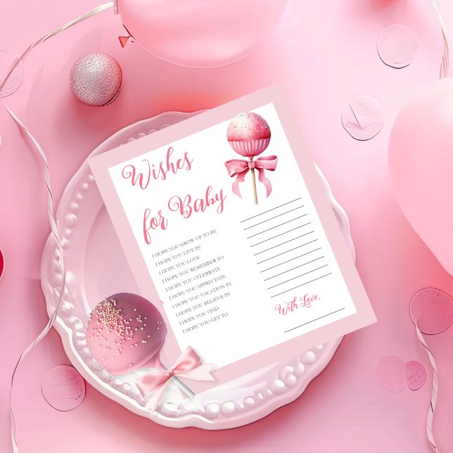 Papier Baby shower fille Pop Gâteau rose Voeux pour bébé (Pink Cake Pop Girl Baby Shower Wishes for Baby Card -- Pink Candy Frame Collection)