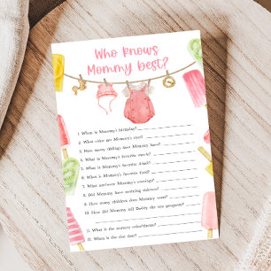 Papier Baby Shower Fille Popsicle Qui Connaît le mieux Ma