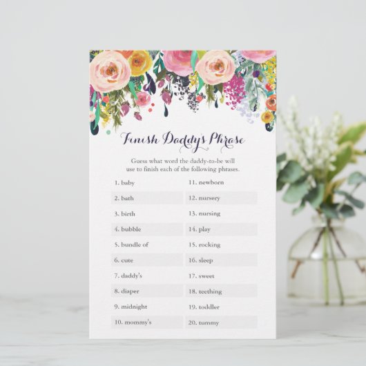 Papier Baby shower Fleur Finish Daddy's Phrase Game (Debout devant)
