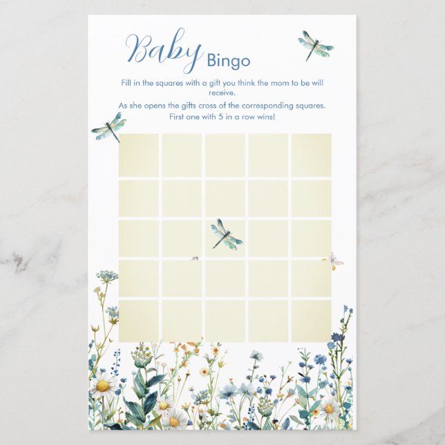 Papier Baby shower fleur sauvage bleu et vert Bingo (Devant)