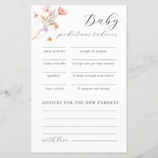 Papier Baby shower fleur sauvage Conseil Jeu (Devant)