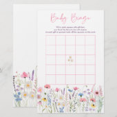 Papier Baby shower Fleur sauvage de Pré Rose Jeu de Bingo (Devant / Derrière)