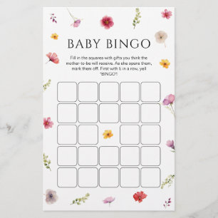 Papier Baby shower fleur sauvage Jeu de Bingo