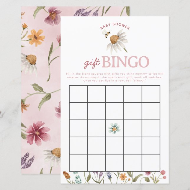 Papier Baby shower fleur sauvage Jeu de Bingo (Devant / Derrière)