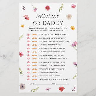 Papier Baby shower fleur sauvage maman ou papa Jeu