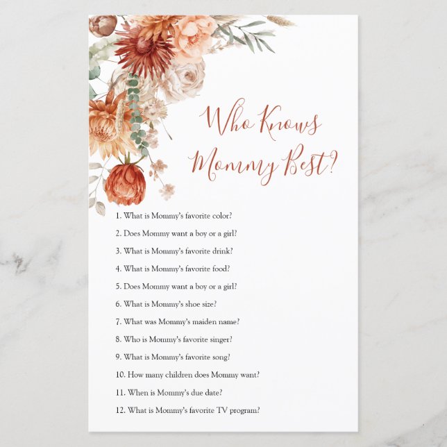 Papier Baby shower Fleur sauvage Rustique Qui Connaît Mam (Devant)