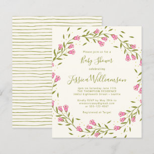 Papier Baby Shower Fleurs de jardin rose rustique à petit