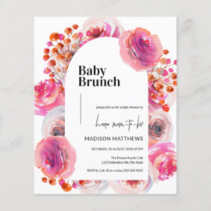 Papier Baby-Shower Fleurs Roses Aquarelle Budget