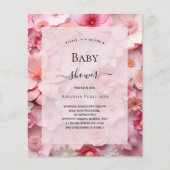 Papier Baby shower fleurs roses fille invitation budgétai (Devant)