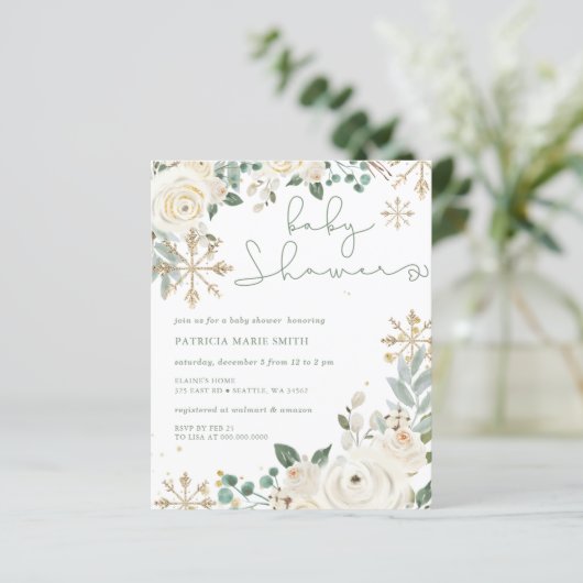 Papier Baby Shower flocon de neige budget genre neutre (Debout devant)