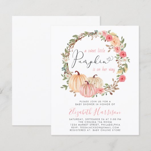 Papier Baby Shower Floral Aquarelle Citrouille (Devant / Derrière)