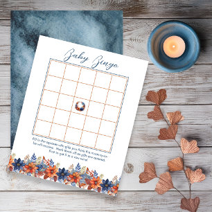 Papier Baby shower Floral Bingo Bingo en Terracotta Bleue
