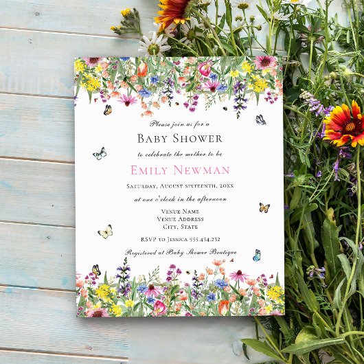 Papier Baby shower Floral Fleur sauvage Budget