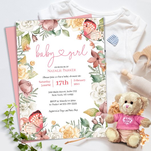 Papier Baby shower floral papillon rose budget