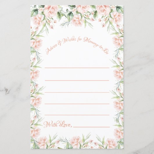 Papier Baby shower Floral Rose Blush Souhaits Conseil Jeu (Devant)
