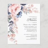 Papier Baby shower floral rose budget Invitation Script (Devant)
