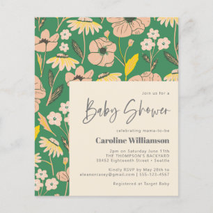 Papier Baby shower floral rose vert mou budget Invitation