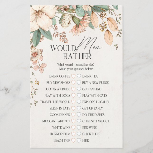 Papier baby shower floral roux serait maman plutôt jeu (Devant)