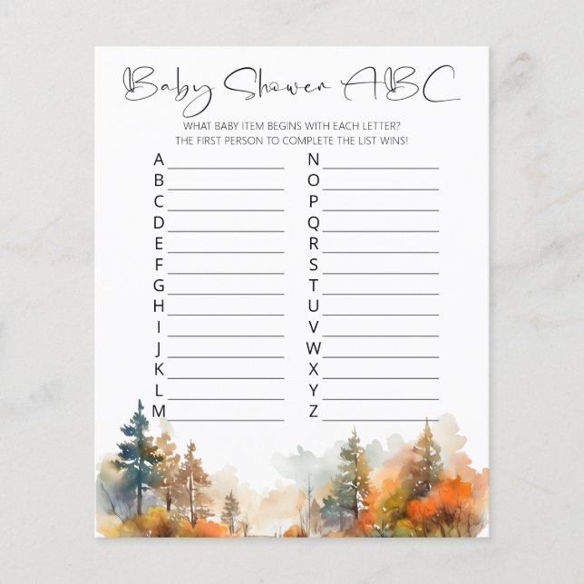 Papier Baby shower forestier d'automne Jeu ABC (Devant)