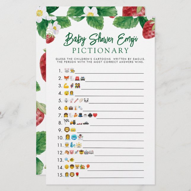 Papier Baby shower fraise Emoji Jeu (Devant / Derrière)