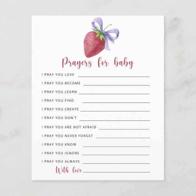 Papier Baby shower fraise - prières pour bébé (Devant)
