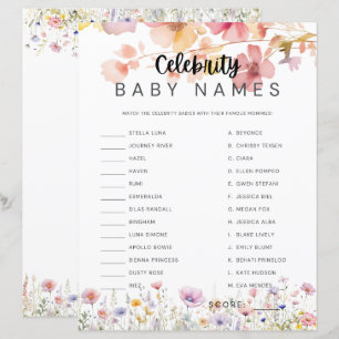 Papier Baby shower Game Celebrity Baby Names Matching