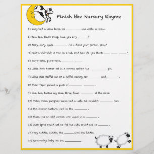Papier Baby shower Game - Finish the Nursery Rhyme