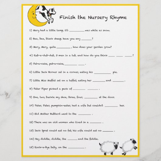 Papier Baby shower Game - Finish the Nursery Rhyme (Devant)