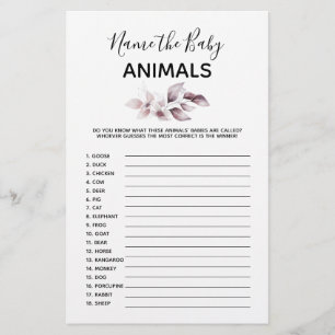 Papier Baby shower Game - Nommez les bébés animaux