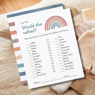 Papier Baby shower Game Voudrait-Elle Plutôt Boho Rainbow