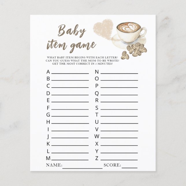 Papier Baby shower Jeu d'article bébé Café infusé (Devant)