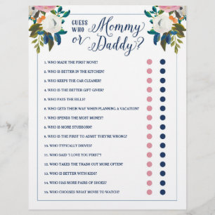Papier Baby shower Jeu Devinez Qui Maman ou Papa Editable