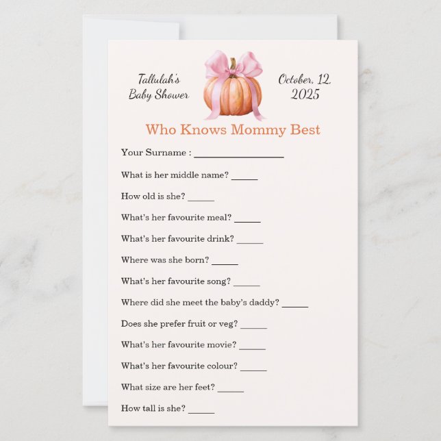 Papier Baby shower Jeu [ Qui Connaît Maman Meilleur | Amu (Devant)