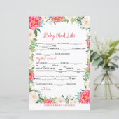 Papier Baby shower Jeu rose et ivoire florale (Debout devant)