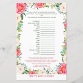 Papier Baby shower Jeu rose et ivoire florale (Dos)