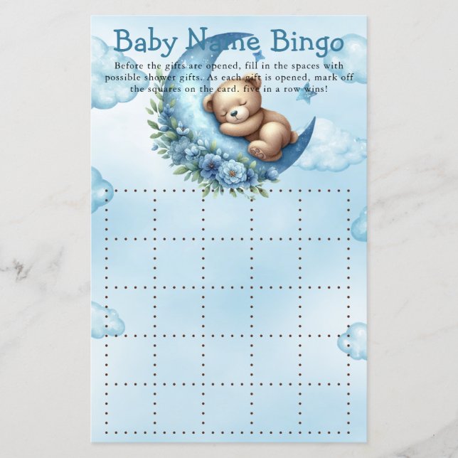 Papier Baby shower Jeu Sur La Lune Bingo (Devant)