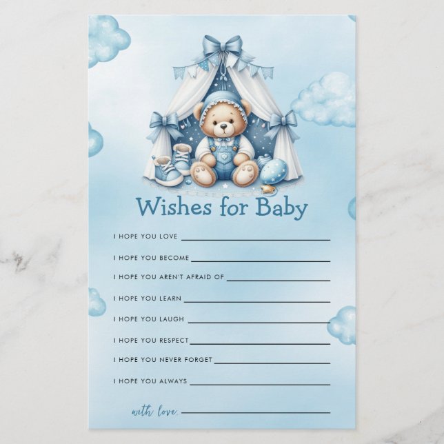 Papier Baby shower Jeu Teddy Bear Dans Tente Wings Pour (Devant)