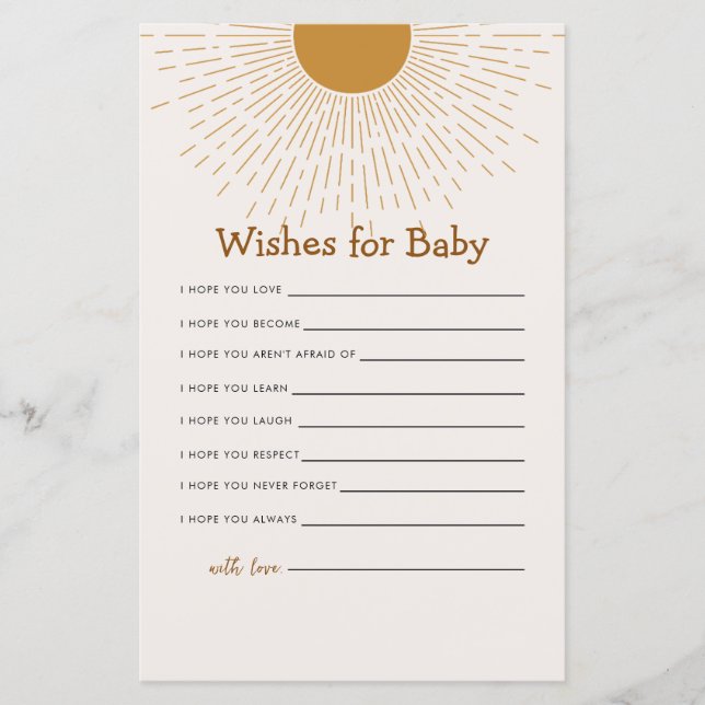 Papier Baby shower Jeu Voici Le Fils Souhaite Pour (Devant)