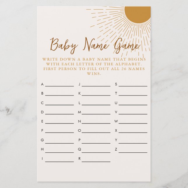 Papier Baby shower Jeu Voici Le Jeu Son Nom Jeu (Devant)