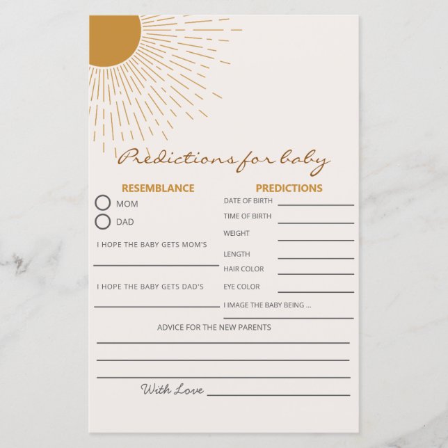 Papier Baby shower Jeu Voici Les Prédictions (Devant)
