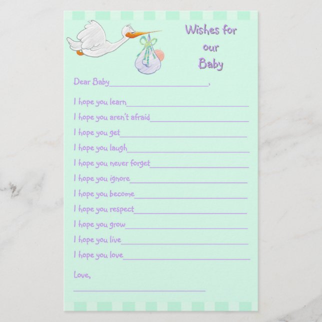 Papier Baby shower Keepsaké - Voeux pour bébé (Devant)