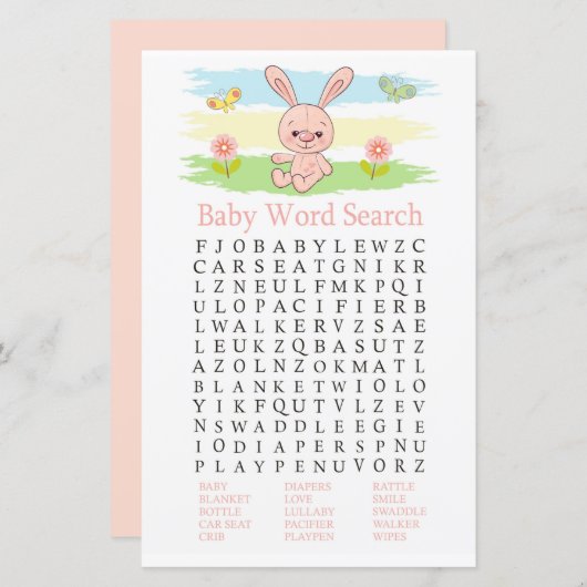 Papier Baby shower lapin bébé Mot de recherche Jeu (Devant / Derrière)