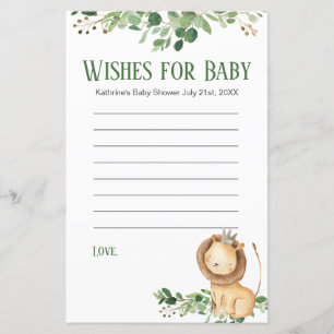 Papier Baby shower Lion Verdure Floral Voeux pour bébé