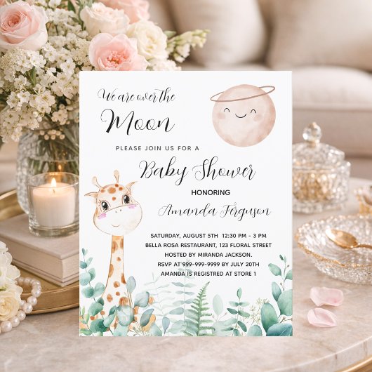 Papier Baby shower lune girafe mignonne invitation