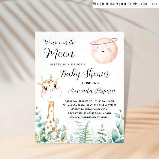 Papier Baby shower lune girafe mignonne invitation