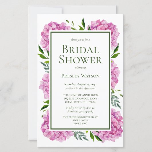 Papier Baby Shower Mariage Fleurs de Hortensia Rose Budge (Devant)