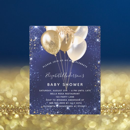 Papier Baby shower marine bleu or ballons invitation