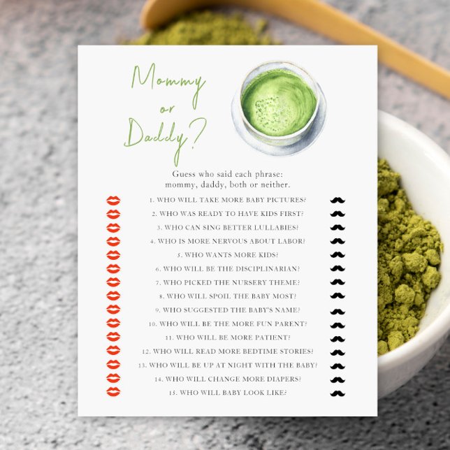 Papier Baby shower Matcha - jeu maman ou papa (Créateur téléchargé)