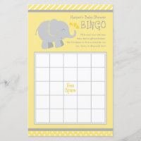 Baby shower moderne Eléphant jaune et gris Bingo